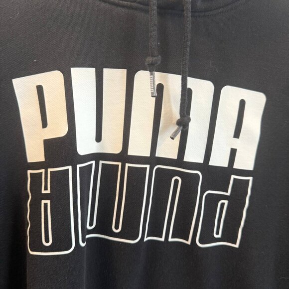 PUMA Hoodie Mens Medium Black Long Sleeve Pullover Kangaroo Pocket Drawstring - Picture 4 of 9